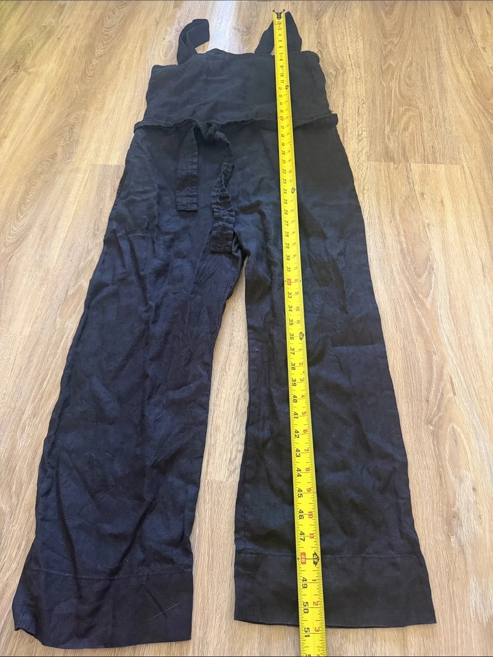 100% European linen square neck Jumpsuit black XS